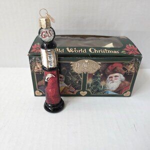Old World Christmas Red Cylinder Gas Pump Glass Blown Ornament Tree Gift Box